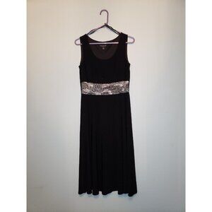 Perceptions New York Women M Black Midi Dress Sleeveless Ruched Sparkle Waist